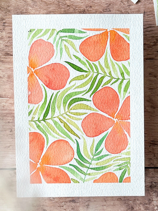 Aquarelle Originale : Fleurs Corail