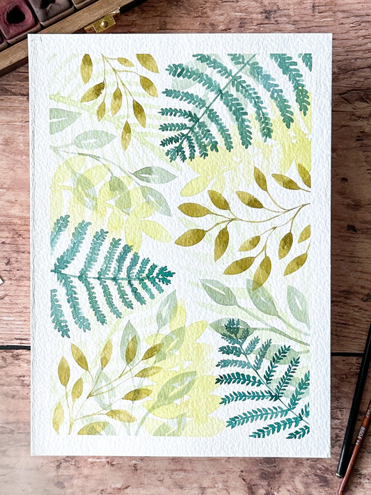 Aquarelle Originale : Feuillages verts