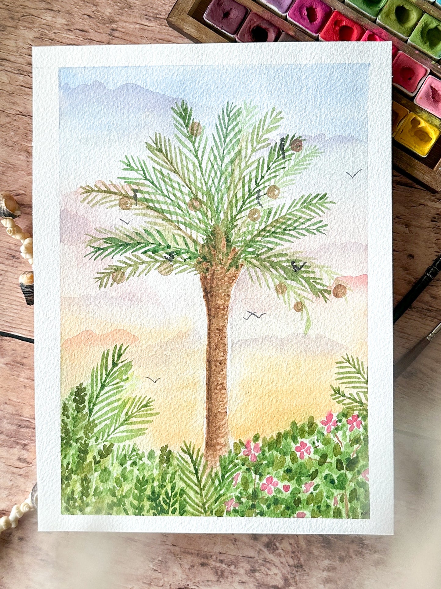 Aquarelle Originale : Le palmier