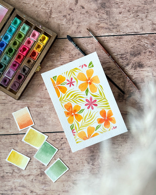 Aquarelle Originale : Fleurs oranges