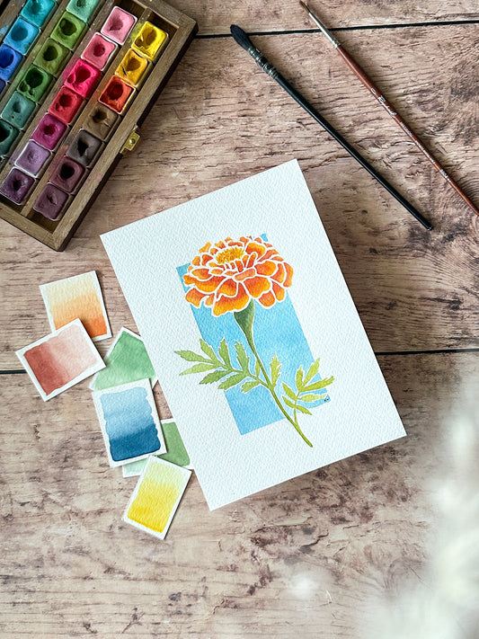 Aquarelle Originale : Oeillet d'Inde