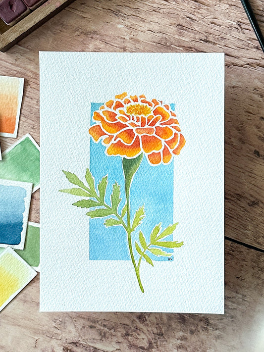 Aquarelle Originale : Oeillet d'Inde