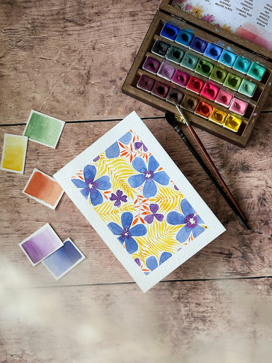 Aquarelle Originale : Fleurs bleues