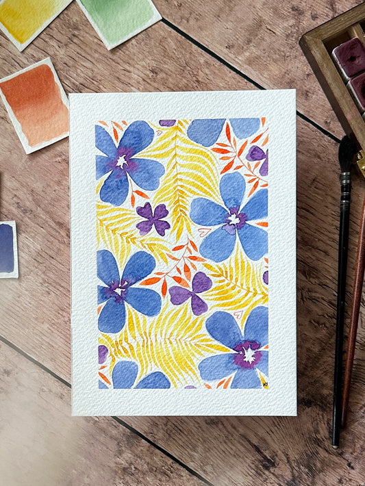 Aquarelle Originale : Fleurs bleues