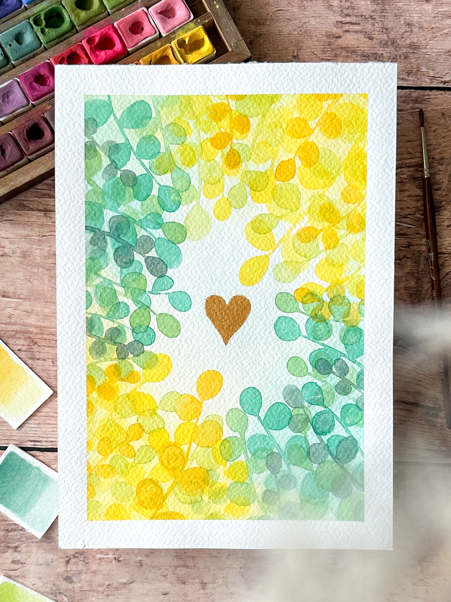 Aquarelle Originale : Coeur d'eucalyptus