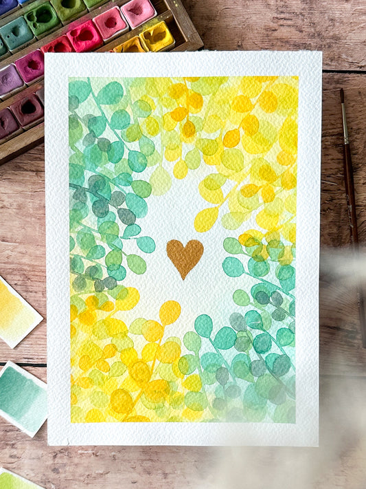 Aquarelle Originale : Coeur d'eucalyptus