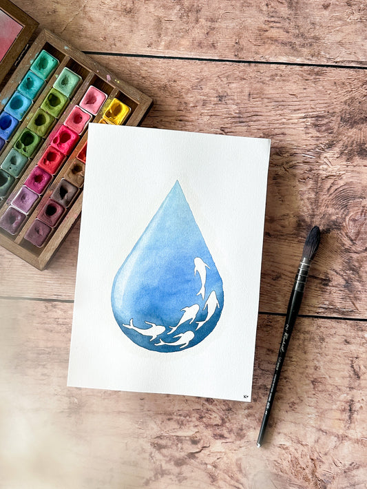 Aquarelle Originale : L'océan dans une goutte
