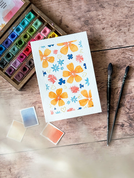 Aquarelle Originale : Fleurs ambres