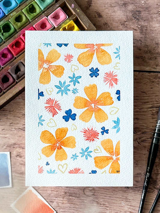 Aquarelle Originale : Fleurs ambres