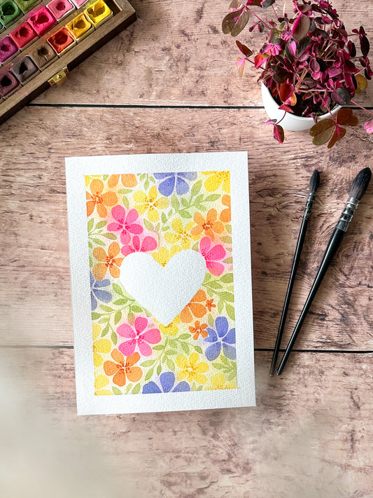 Aquarelle Originale : Jardin en coeur