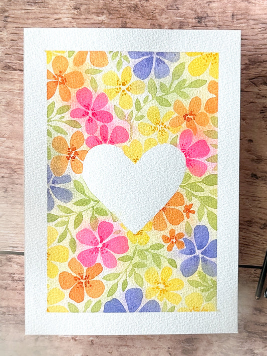 Aquarelle Originale : Jardin en coeur