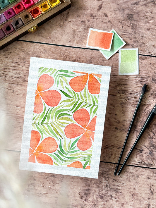 Aquarelle Originale : Fleurs Corail