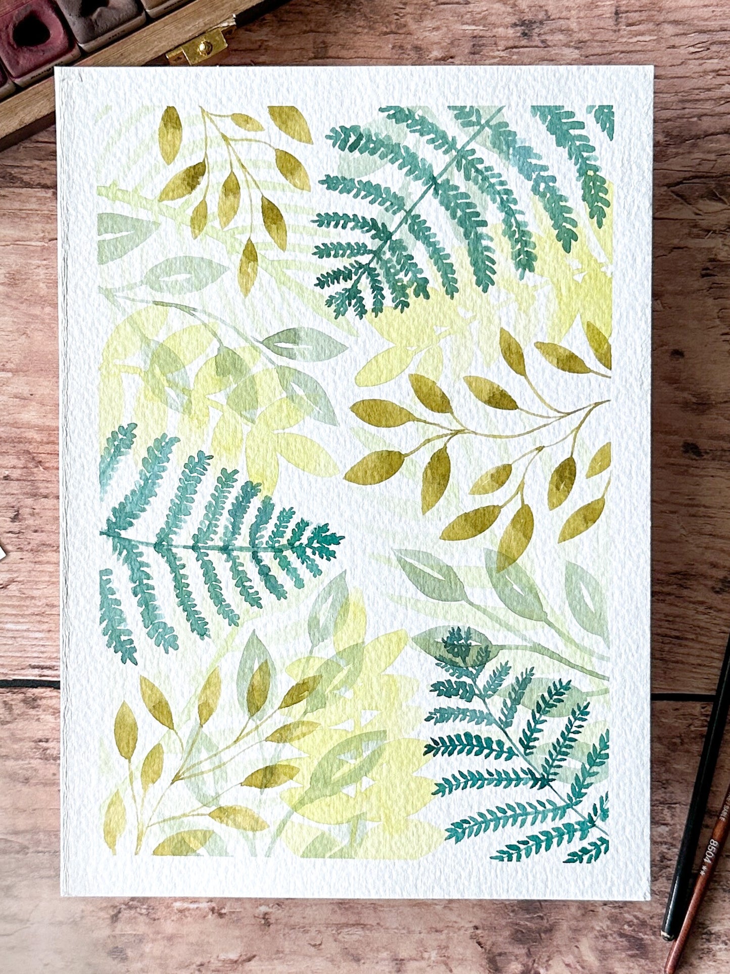 Aquarelle Originale : Feuillages verts