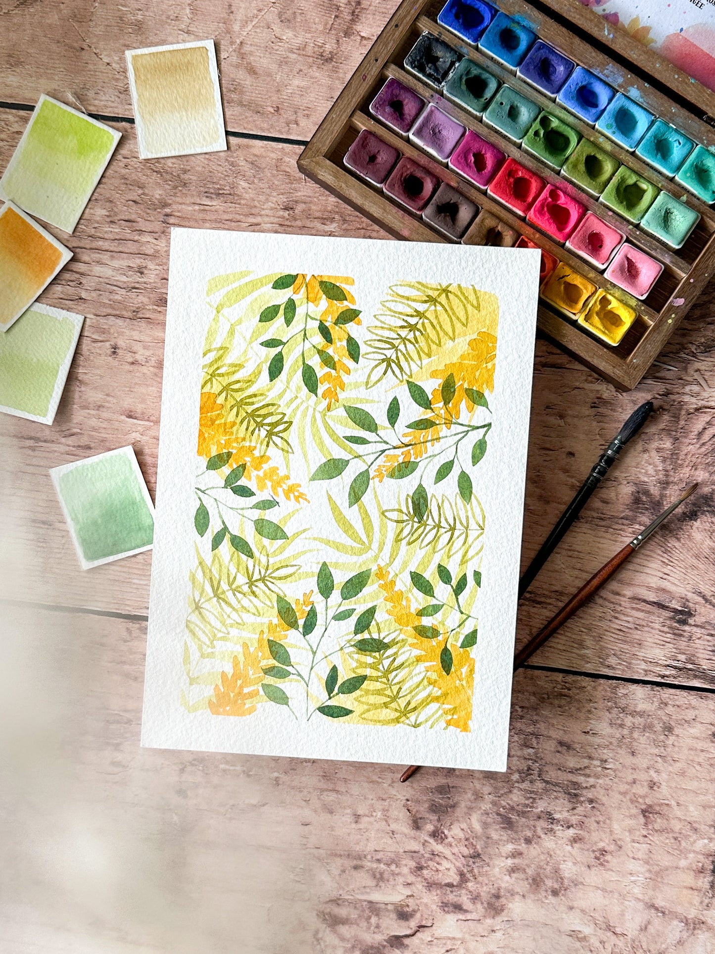 Aquarelle Originale : Feuillages dorés