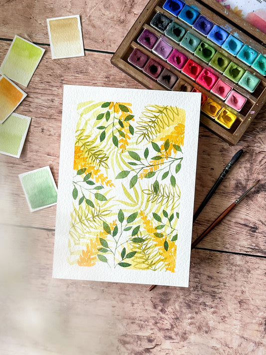 Aquarelle Originale : Feuillages dorés