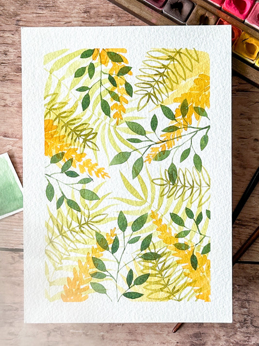 Aquarelle Originale : Feuillages dorés