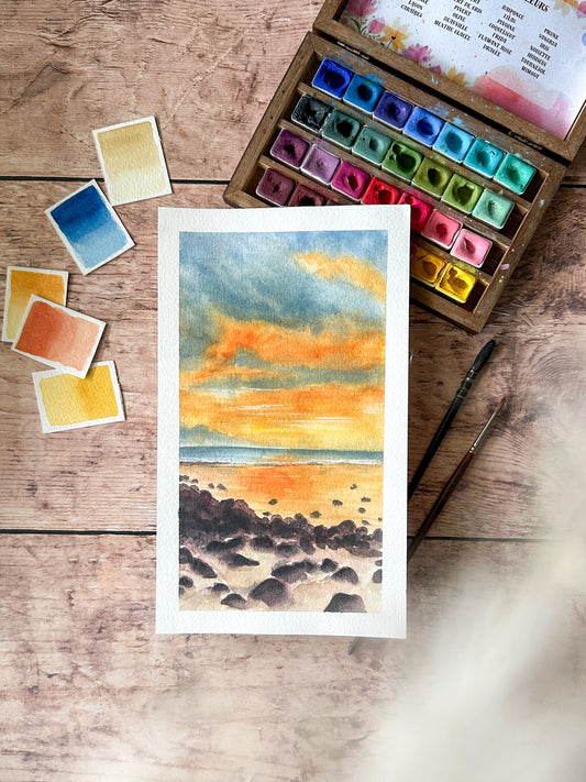 Aquarelle Originale : Coucher de soleil