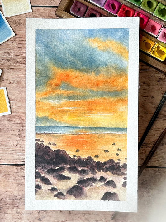 Aquarelle Originale : Coucher de soleil