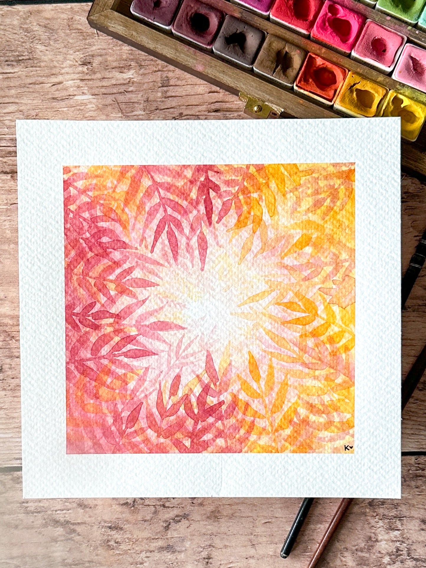 Aquarelle Originale : Soleil de feuille