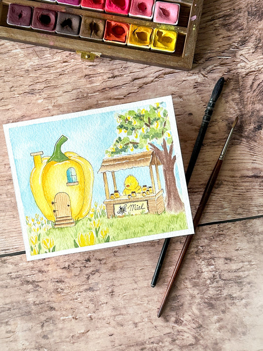 Aquarelle Originale : La maison poivron