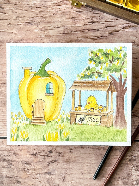 Aquarelle Originale : La maison poivron